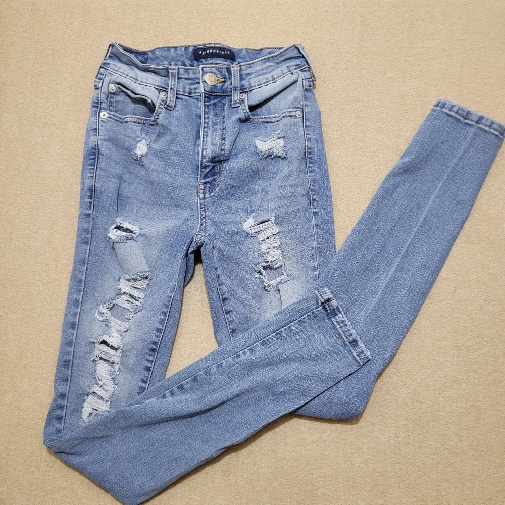 Aeropostale Aero Super High Rise Skinny Jeans‎ Women’s Size 4 Distressed Stretch